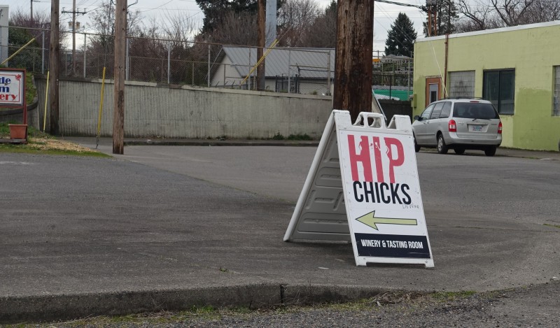 Portland Urban Wineries Hip Chicks Do Wine signage