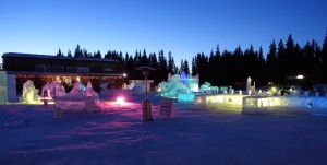 a group of ice sculptures in the snow