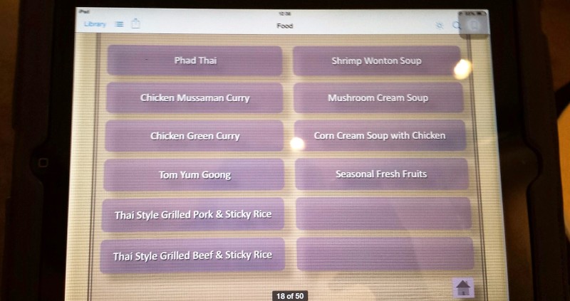 Thai First Class Lounge Bangkok tablet menu