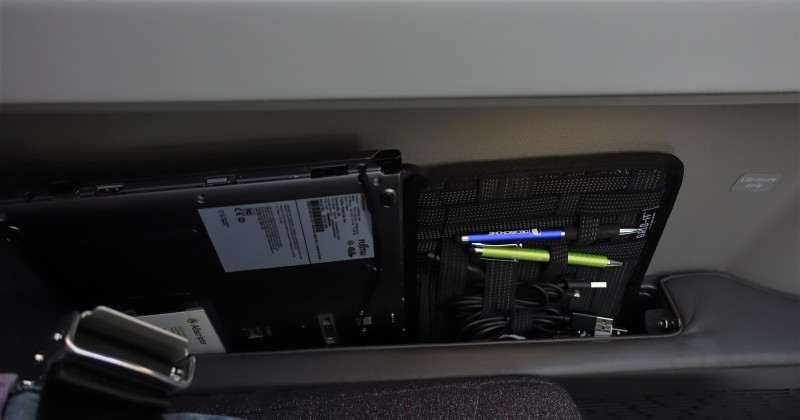 American Airlines Business Class Dreamliner backward facing seat storage