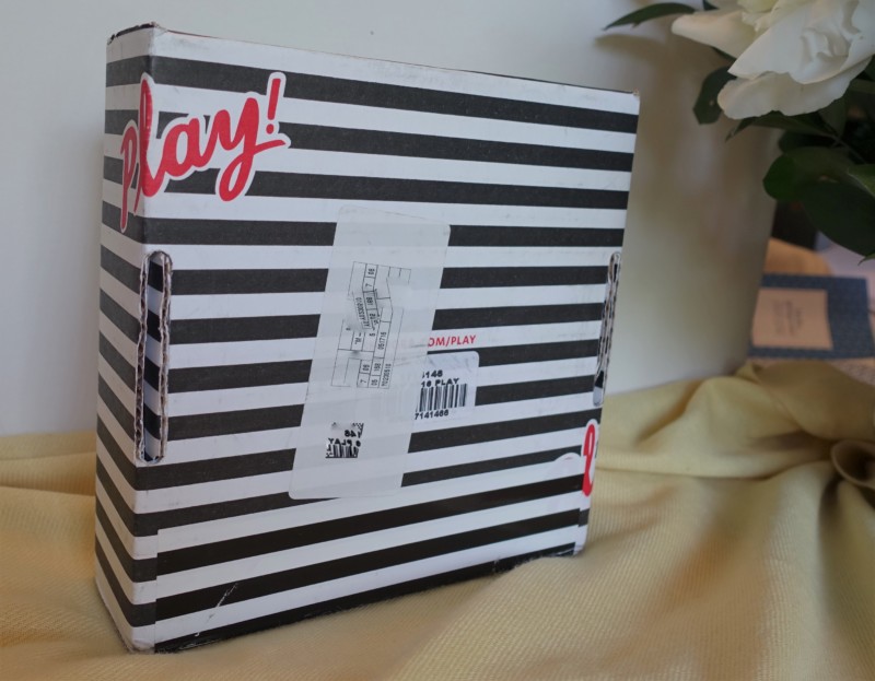 a black and white striped box
