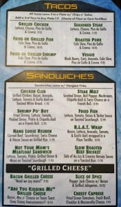 a menu of a restaurant