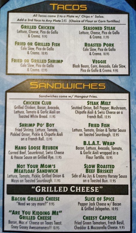 the hangout bar & grill seal beach restaurants menu