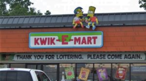 a store front with cartoon characters