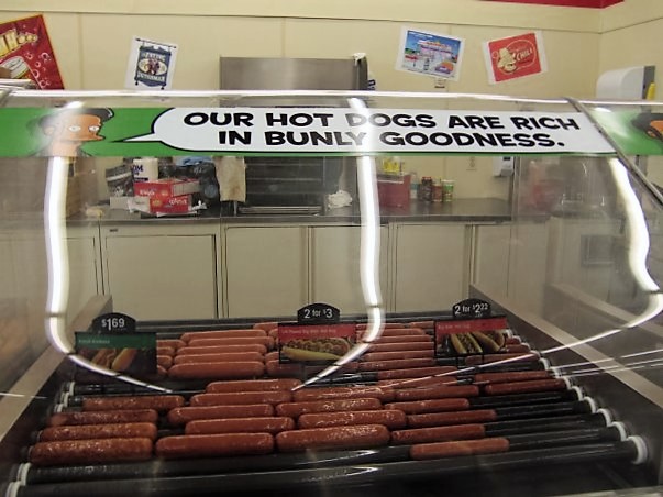 hot dogs in a display case