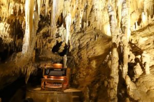 a piano in a cave