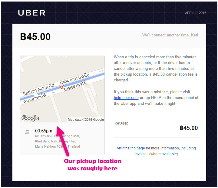 Uber Bangkok Cancellation Fee