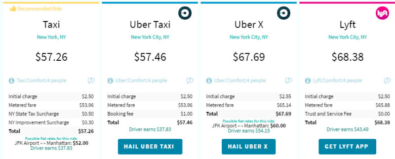 screens screenshot of a taxi service