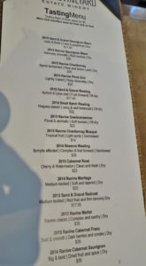 a menu with black text