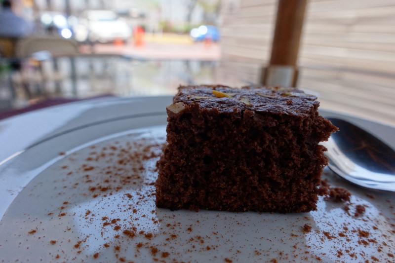 a close up of a brownie on a plate