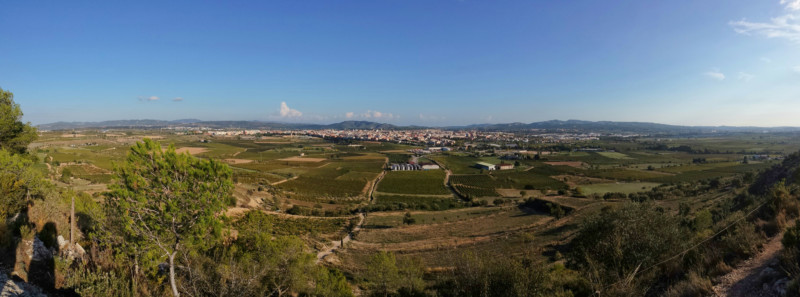 a landscape with a city and fields