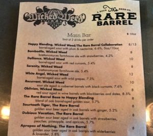 a menu of a bar