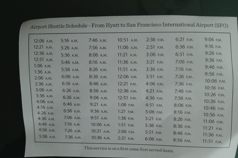 Hyatt Regency SFO shuttle schedule