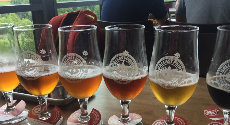 a group of glasses of beer