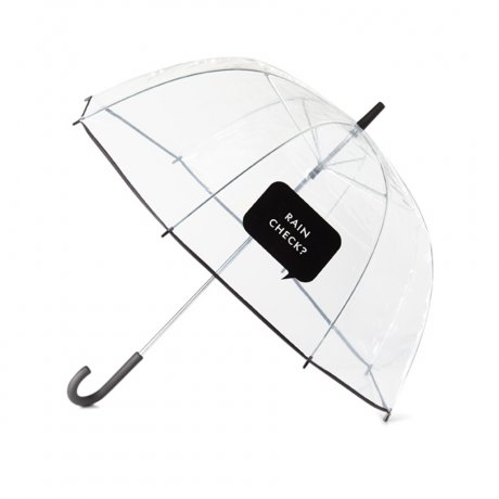 a clear umbrella with a black handle