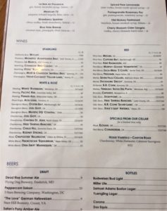 a menu of a restaurant