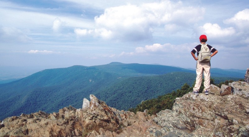 a person standing on a mountain