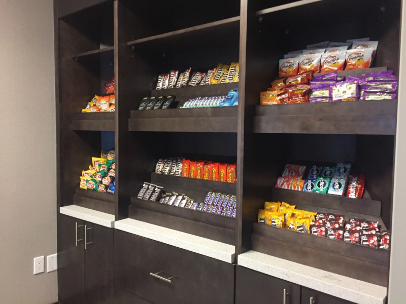 shelves with different types of snacks on it