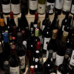 a group of wine bottles