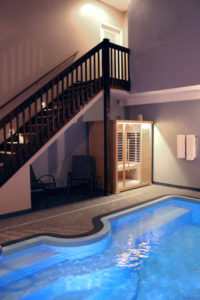 a swimming pool with stairs