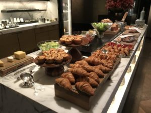 a buffet table with food on it