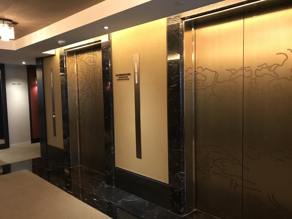 a row of elevators in a building
