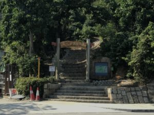 a stone stairs leading to a road