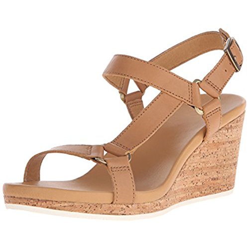 a brown wedge sandal with a white background