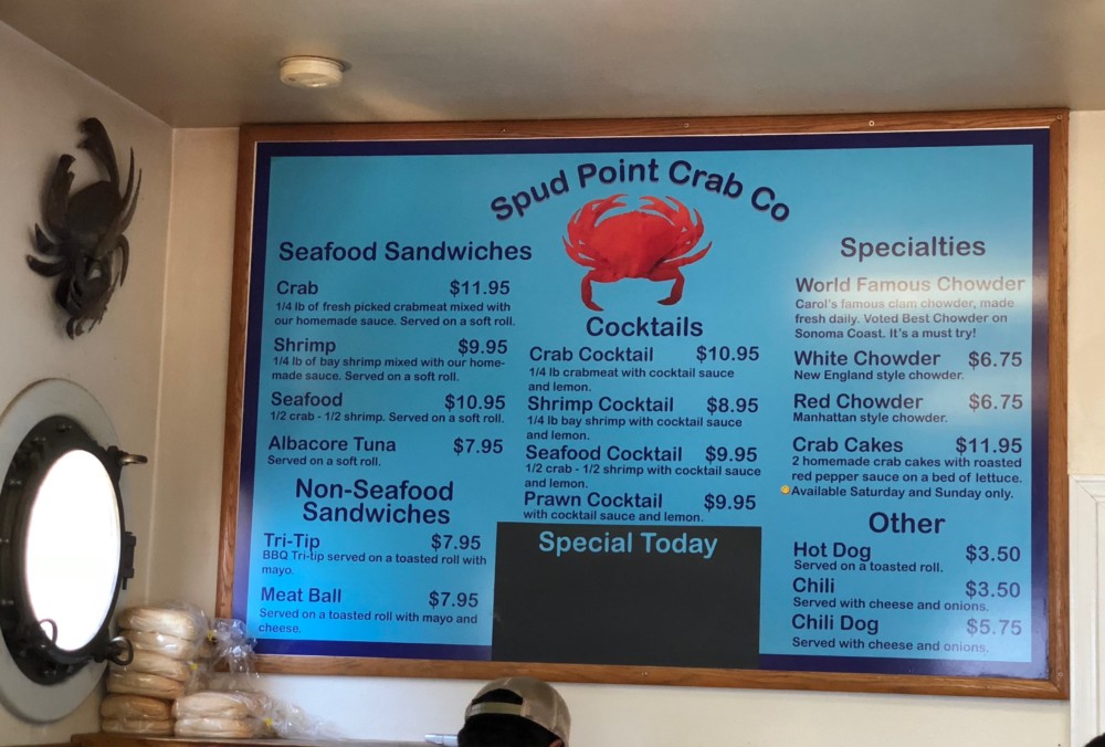 Spud Point Crab Company Bodega Bay Menu