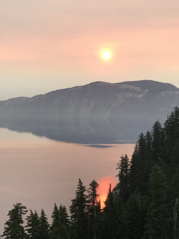 Sunrise at Crater Lake during wildfires