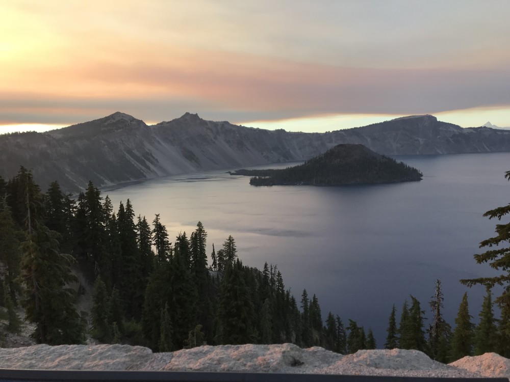 Sunset at Crater Lake during wildfires