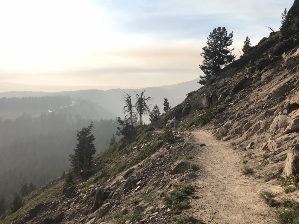 View of Crater Lake in wildfire smoke from Garfield Peak Trail